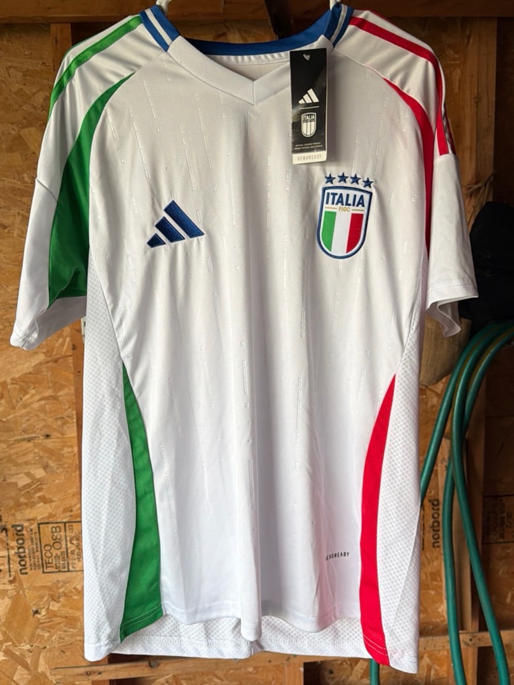 adidas White Italy National Team Soccer Jersey with Green & Red Accents